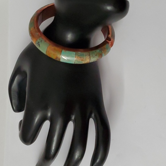 Copper Infused Mosaic Turquoise Bangle Bracelet - Picture 5 of 5